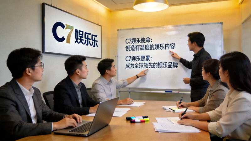 C7娱乐团队讨论公司使命与愿景的会议场景
