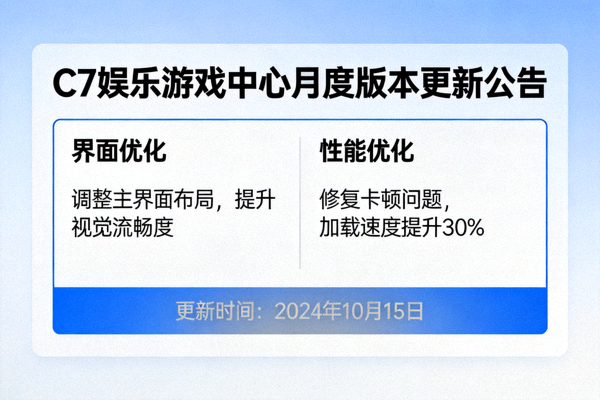 C7娱乐游戏中心平台进行月度版本更新，优化界面与性能的公告截图