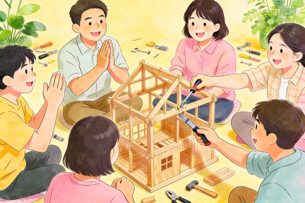 描绘用户之间友好互动与合作完成挑战的社交场景插图
