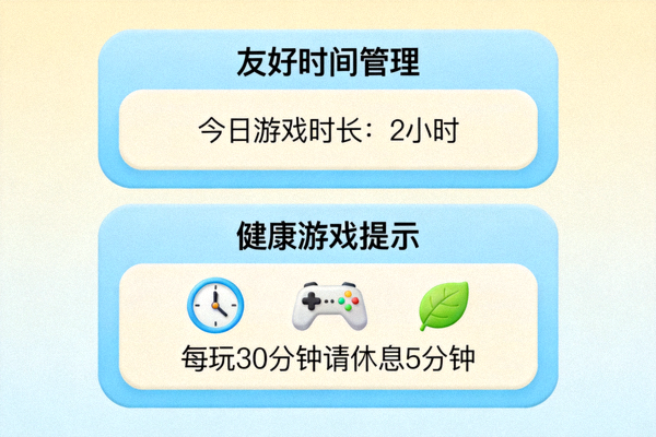 显示友好时间管理与健康游戏提示的界面插图