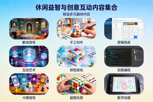 展示多种类型休闲益智与创意互动内容的集合预览图